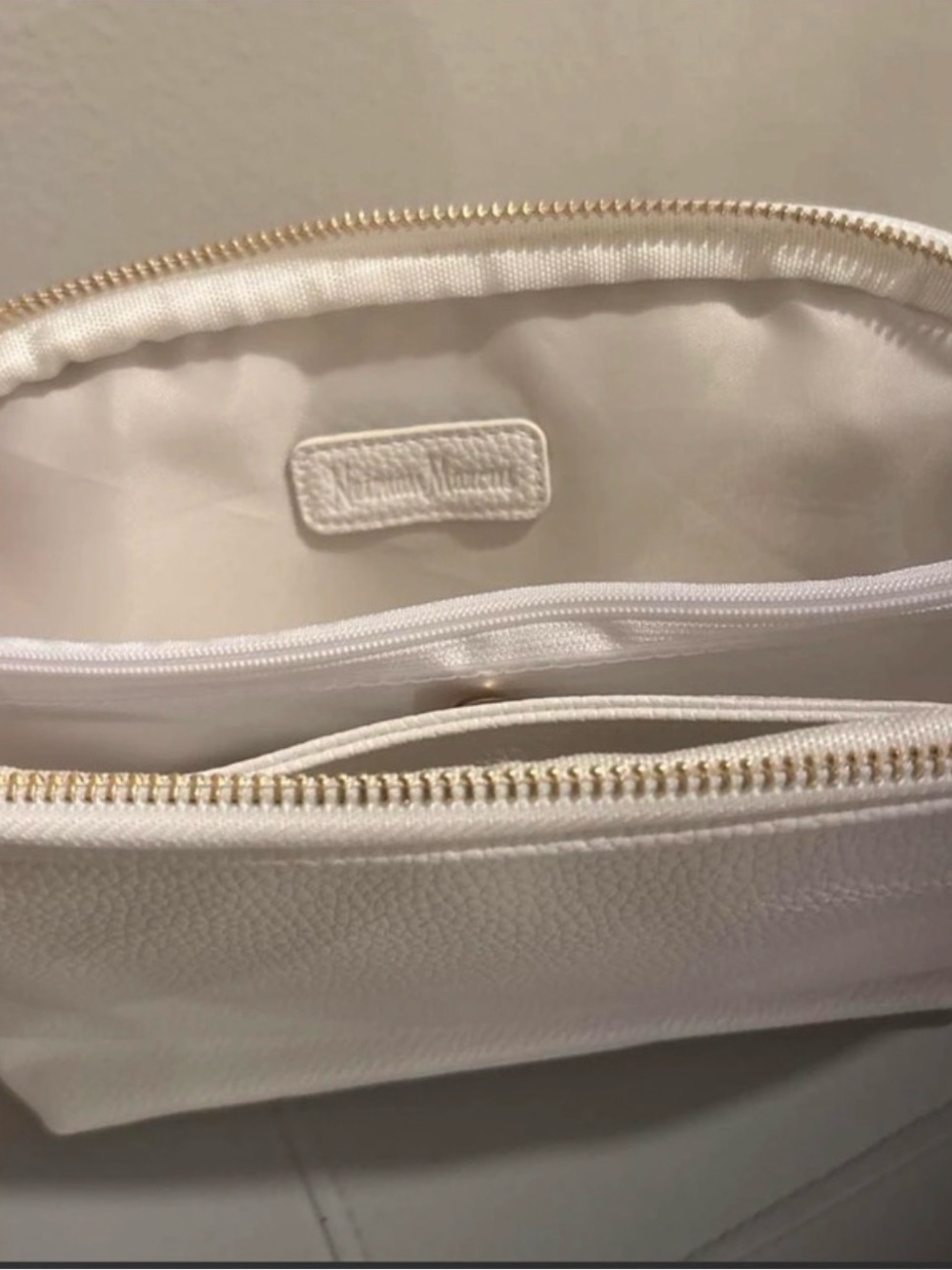 Neiman Marcus Cream Zip-Top Wristlet Clutch